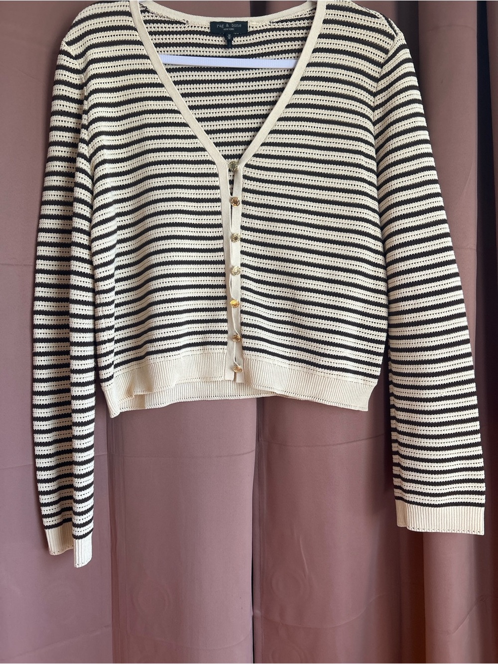 rag & bone Ivory and Black Striped V-Neck Cardigan